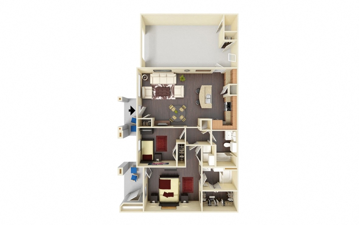 Floor plan for 2 beds, 2 baths, 946 sqft